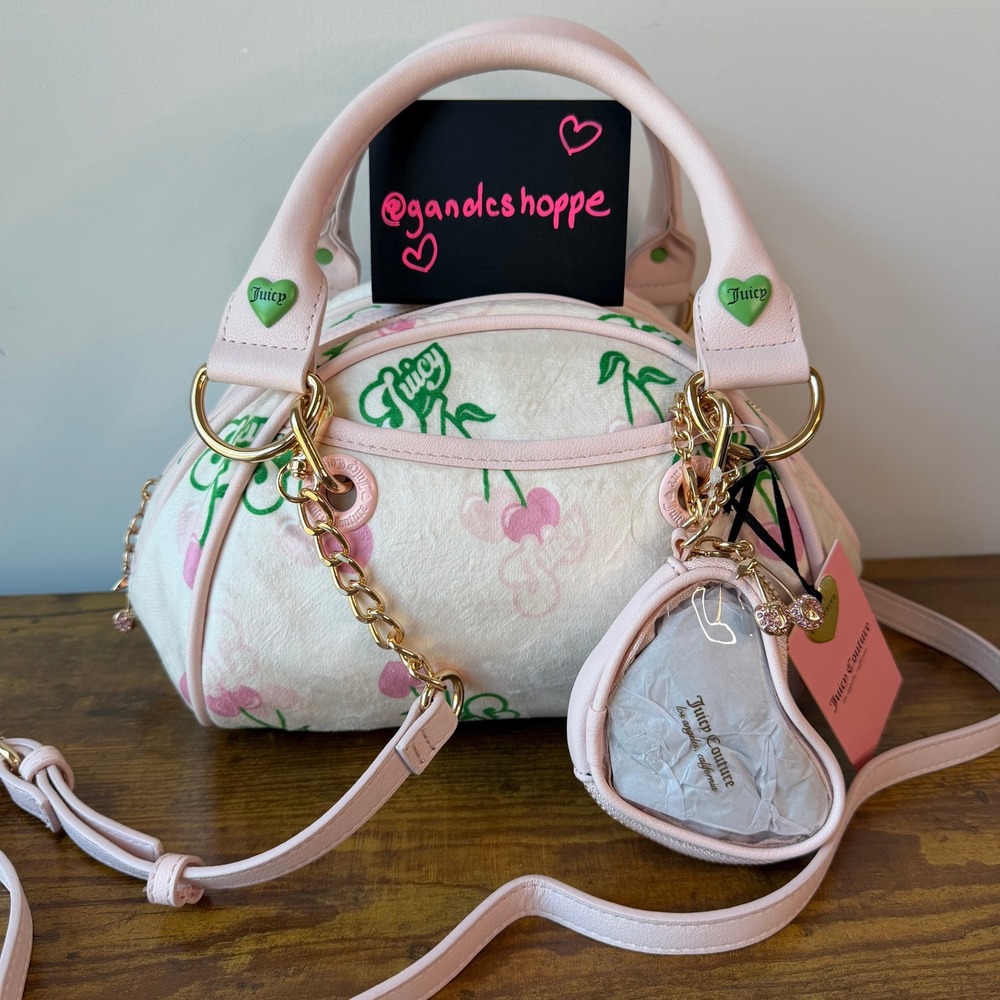 New Juicy Couture Retro Cherry Satchel Light Pink Shoulder Handbag Summer Cute